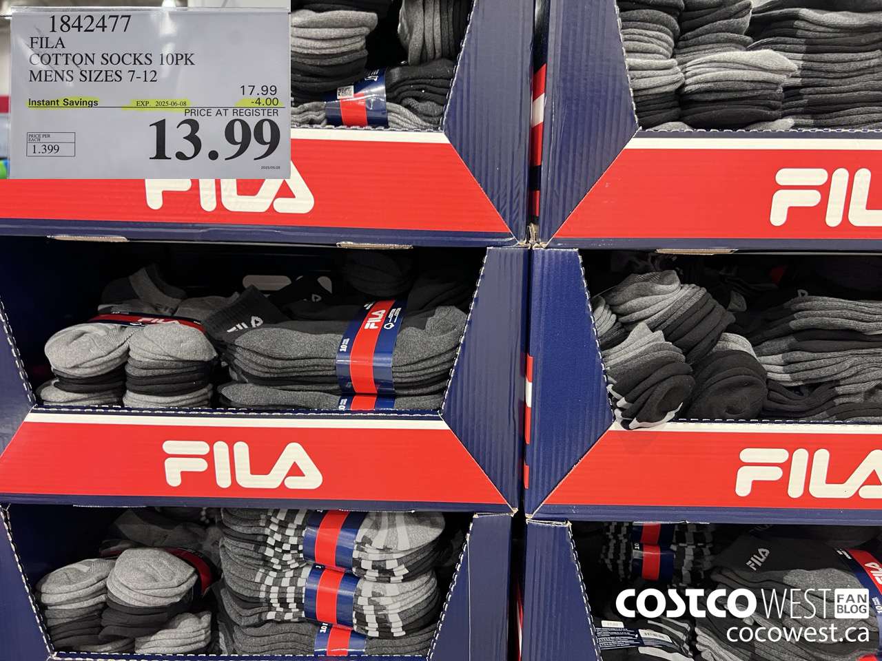 1842477 FILA COTTON SOCKS 10PK MENS SIZES 7-12 ($4.00 INSTANT SAVINGS EXPIRES ON 2025-06-08) $13.99