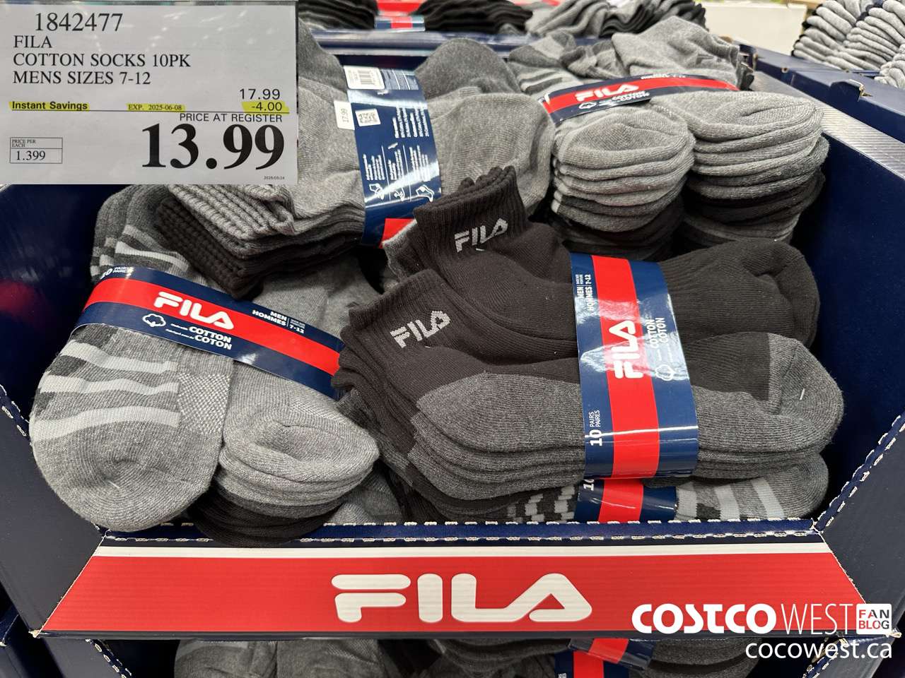 1842477 FILA COTTON SOCKS 10PK MENS SIZES 7-12 ($4.00 INSTANT SAVINGS EXPIRES ON 2025-06-08) $13.99