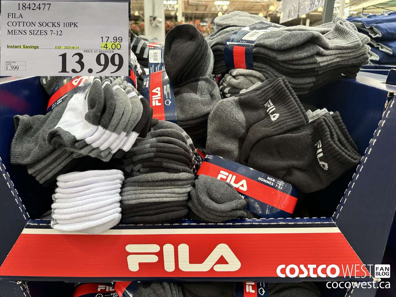 1842477 FILA COTTON SOCKS 10PK MENS SIZES 7-12 ($4.00 INSTANT SAVINGS EXPIRES ON 2025-06-15) $13.99