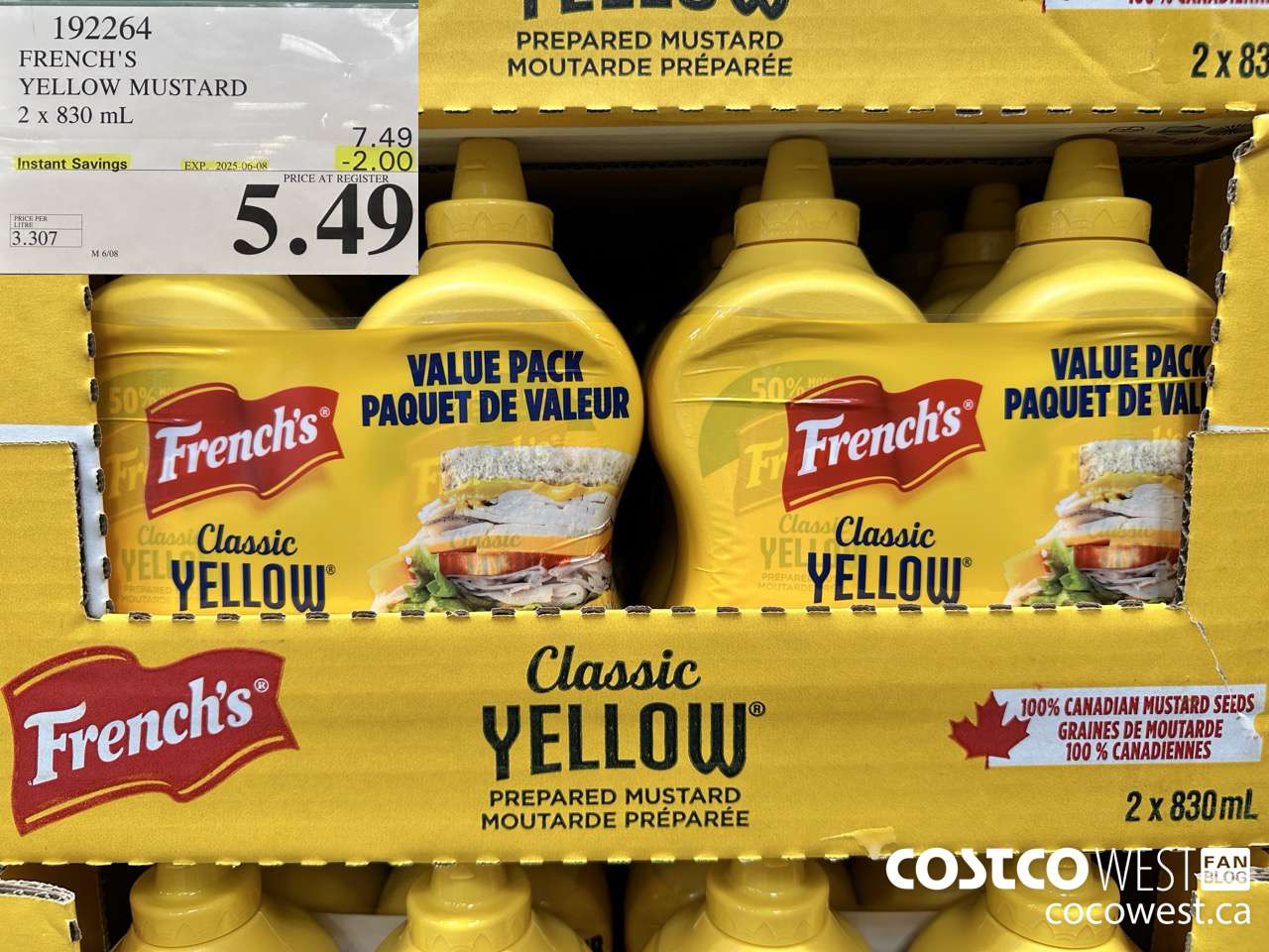 192264 FRENCH'S YELLOW MUSTARD 2 x 830 mL ($2.00 INSTANT SAVINGS EXPIRES ON 2025-06-08) $5.49