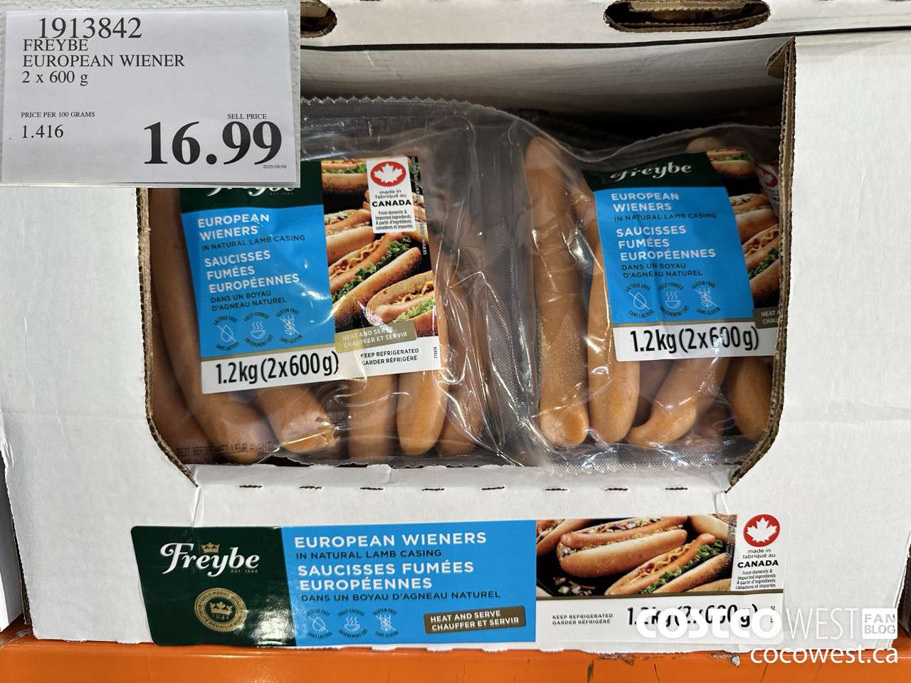 1913842 FREYBE EUROPEAN WIENER 2 X 600 G $16.99