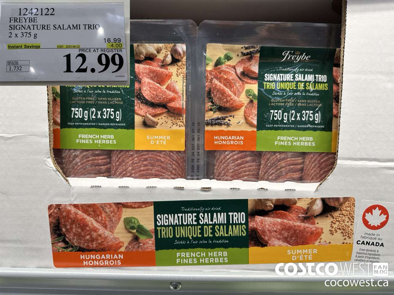 1242122 FREYBE SIGNATURE SALAMI TRIO 2 X 375 G ($4.00 INSTANT SAVINGS EXPIRES ON 2025-06-22) $12.99