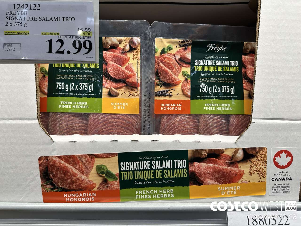 1242122 FREYBE SIGNATURE SALAMI TRIO 2 X 375 G ($4.00 INSTANT SAVINGS EXPIRES ON 2025-06-22) $12.99