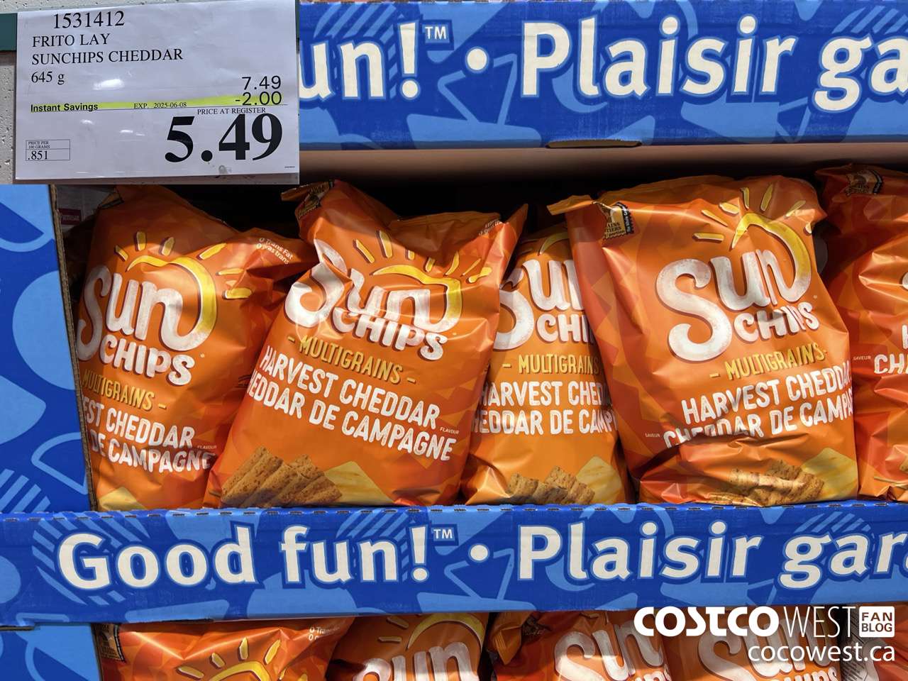 1531412 FRITO LAY SUNCHIPS CHEDDAR 645G ($2.00 INSTANT SAVINGS EXPIRES ON 2025-06-08) $5.49