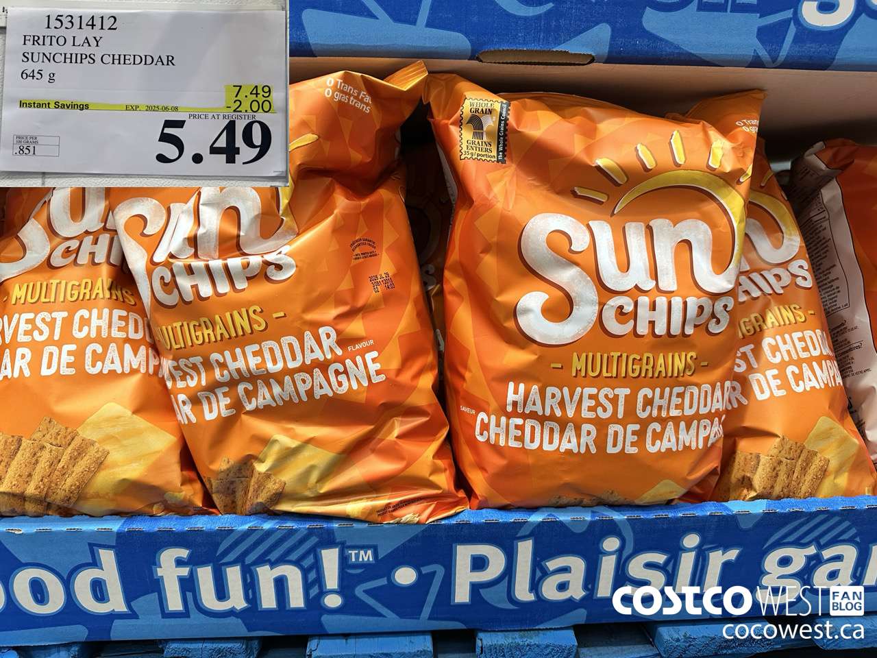 1531412 FRITO LAY SUNCHIPS CHEDDAR 645G ($2.00 INSTANT SAVINGS EXPIRES ON 2025-06-08) $5.49
