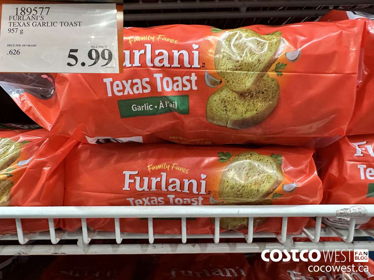 189577 FURLANI'S TEXAS GARLIC TOAST 957G $5.99