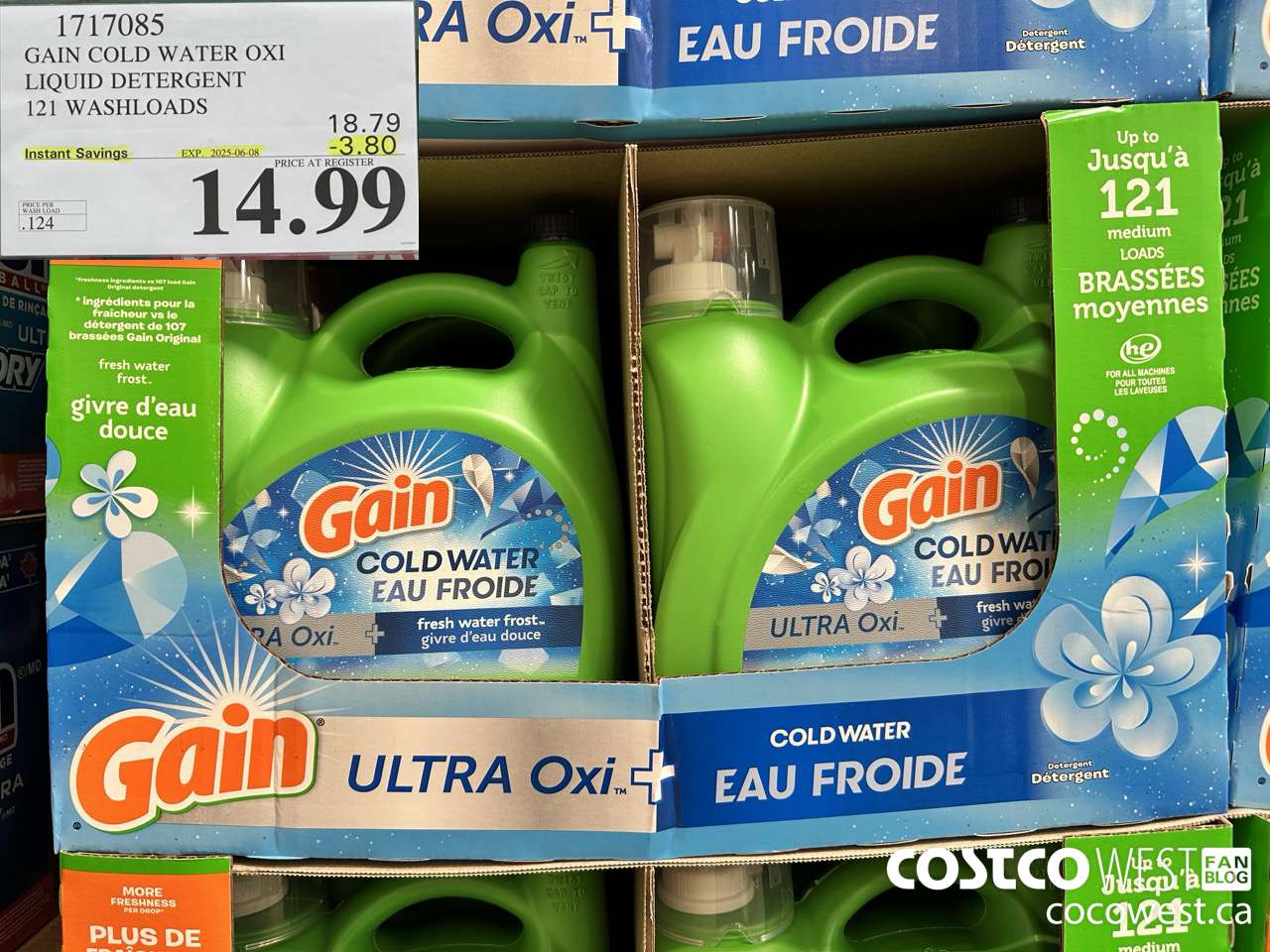 1717085 GAIN COLD WATER OXI LIQUID DETERGENT 121 WASHLOADS ($3.80 INSTANT SAVINGS EXPIRES ON 2025-06-08) $14.99