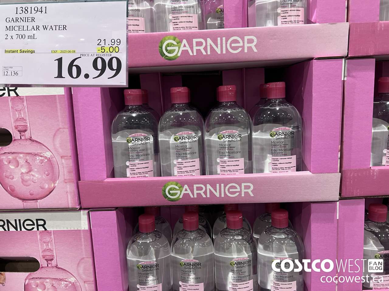 1381941 GARNIER MICELLAR WATER 2 x 700 mL  ($5.00 INSTANT SAVINGS EXPIRES ON 2025-06-08) $16.99