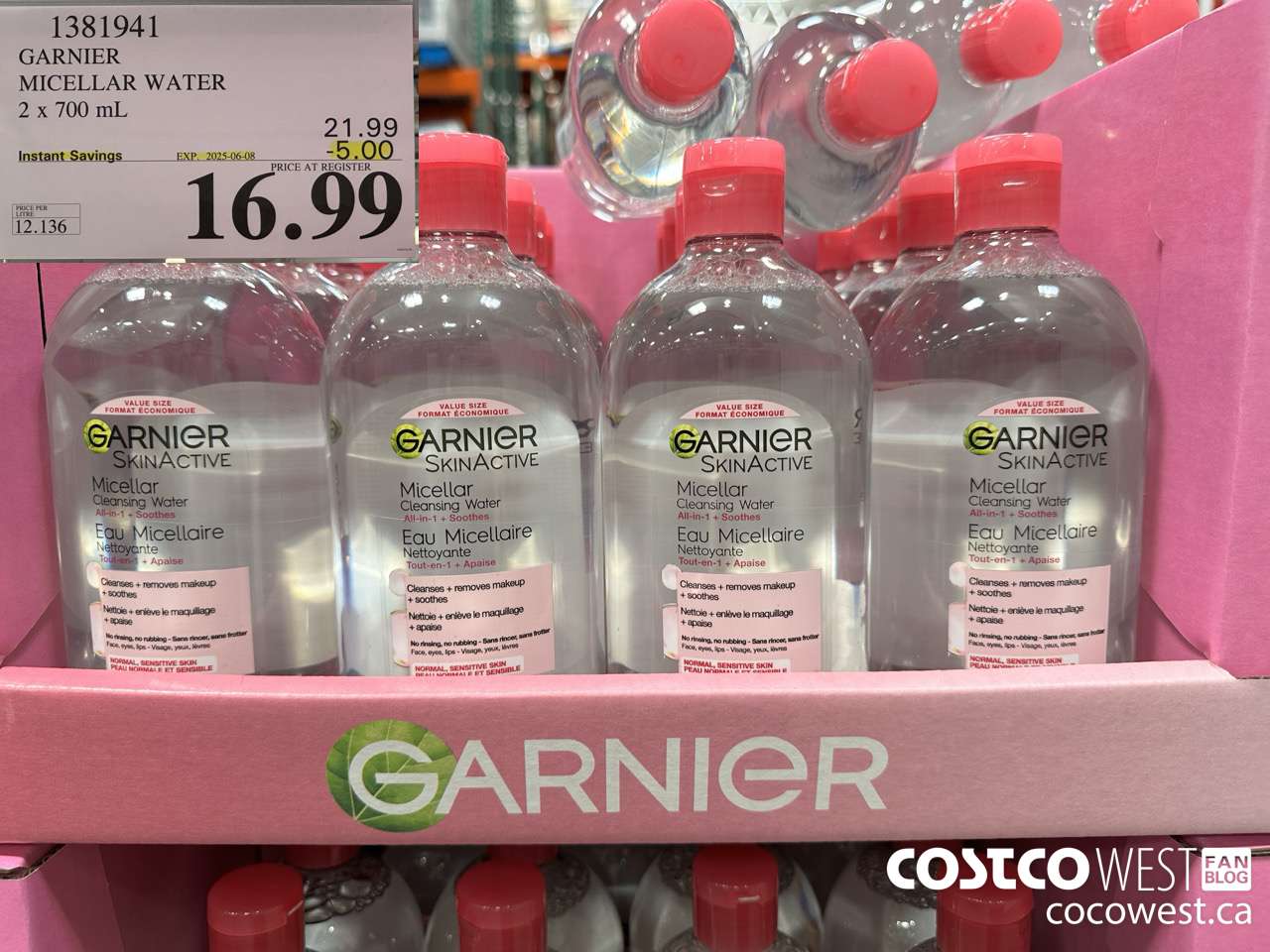 1381941 GARNIER MICELLAR WATER 2 x 700 mL  ($5.00 INSTANT SAVINGS EXPIRES ON 2025-06-08) $16.99