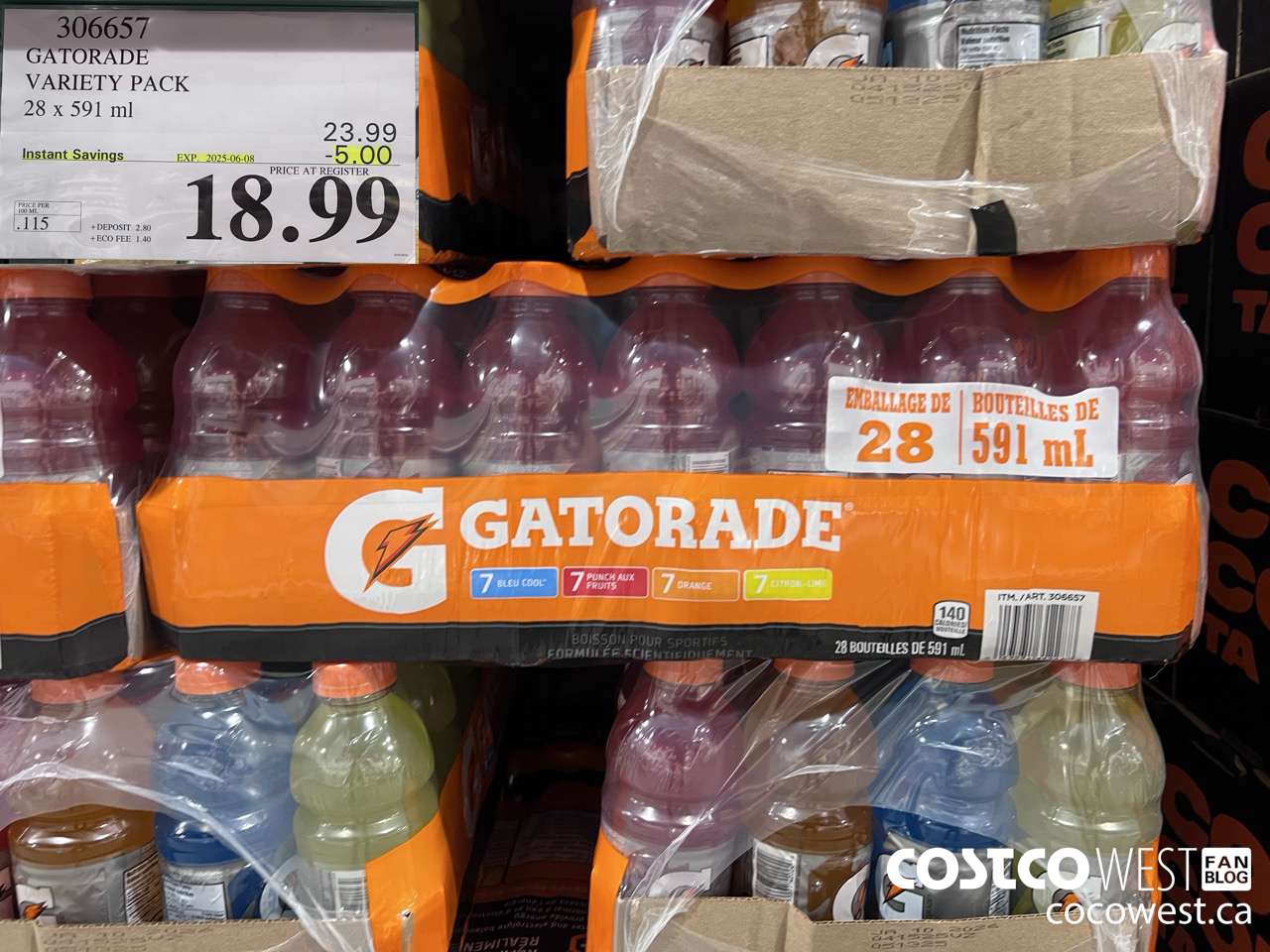 306657 GATORADE VARIETY PACK 28 x 591 ml ($5.00 INSTANT SAVINGS EXPIRES ON 2025-06-08) $18.99
