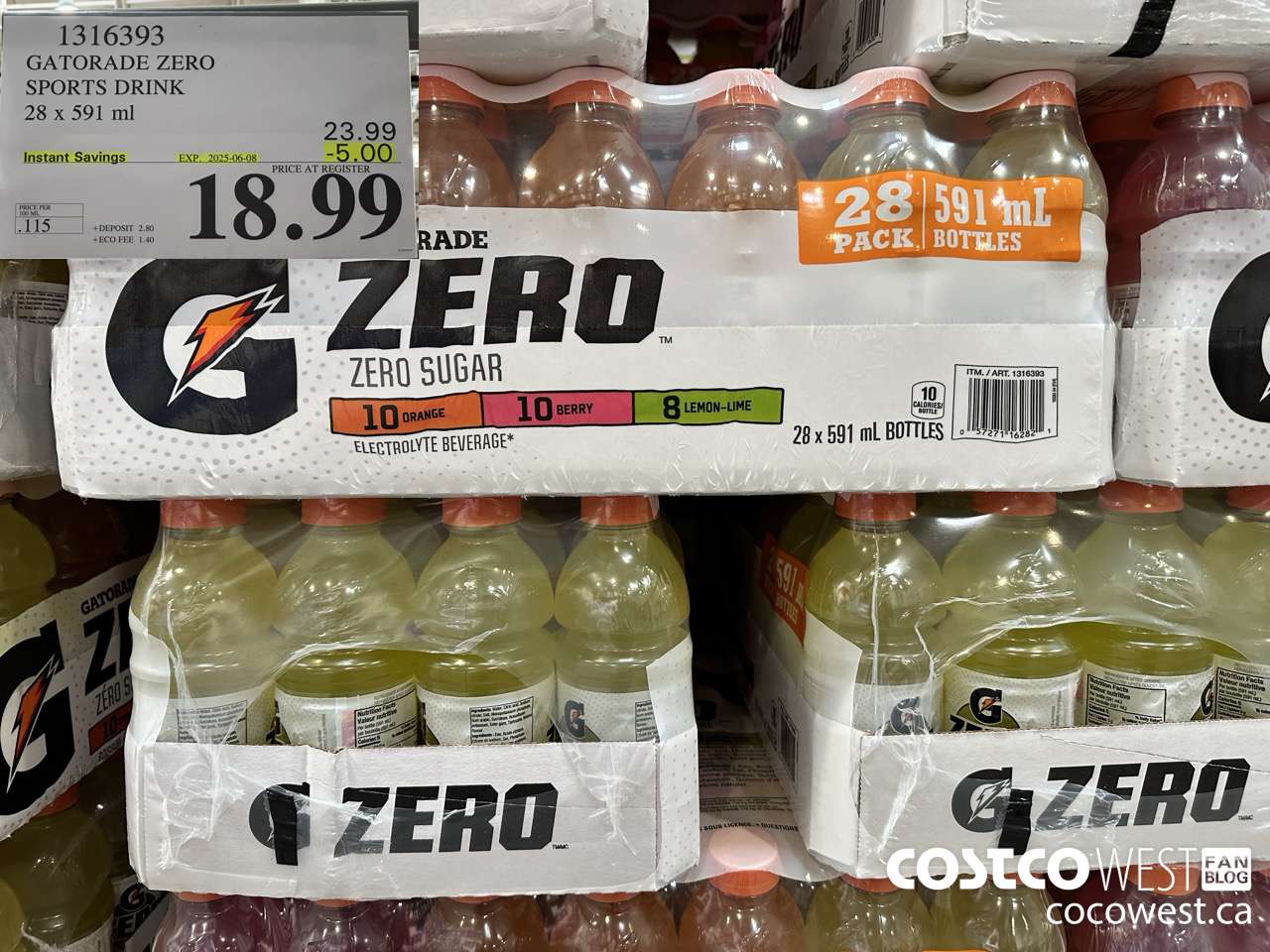1316393 GATORADE ZERO SPORTS DRINK 28 x 591 ml ($5.00 INSTANT SAVINGS EXPIRES ON 2025-06-08) $18.99