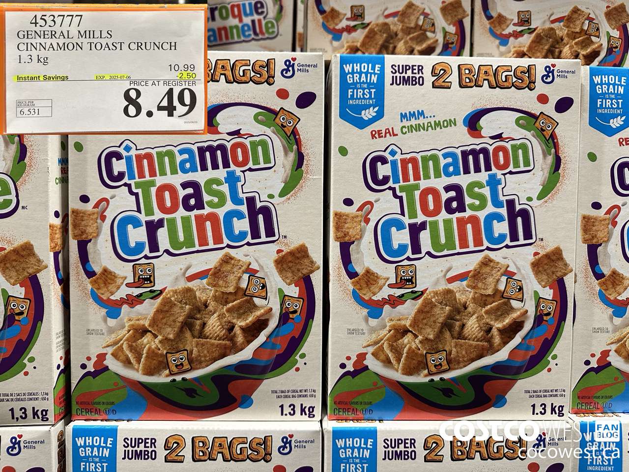 453777 GENERAL MILLS CINNAMON TOAST CRUNCH 1.3 kg ($2.50 INSTANT SAVINGS EXPIRES ON 2025-07-06) $8.49