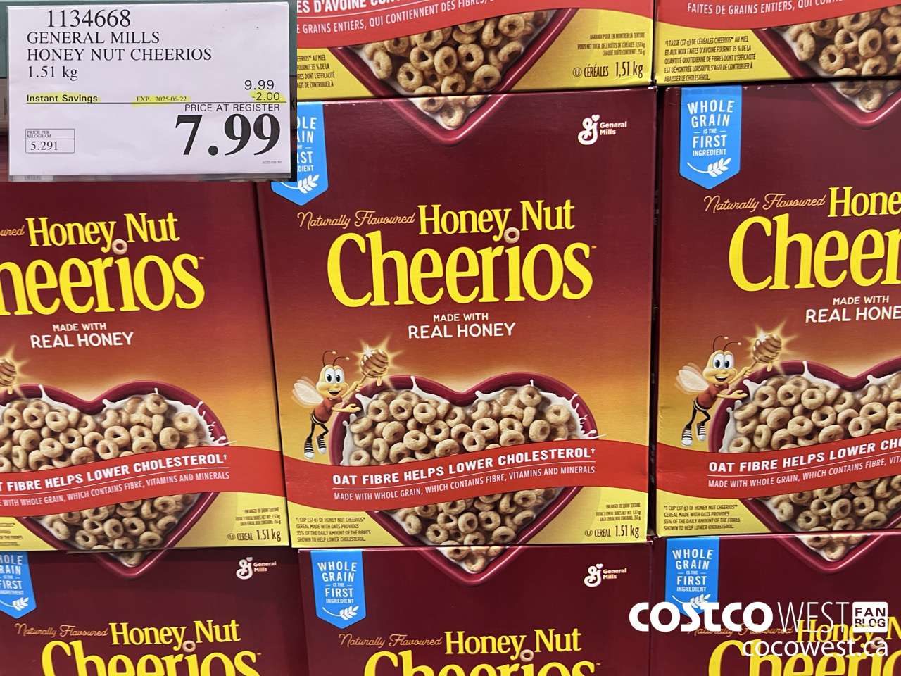 1134668 GENERAL MILLS HONEY NUT CHEERIOS 1.51 kg ($2.00 INSTANT SAVINGS EXPIRES ON 2025-06-22) $7.99