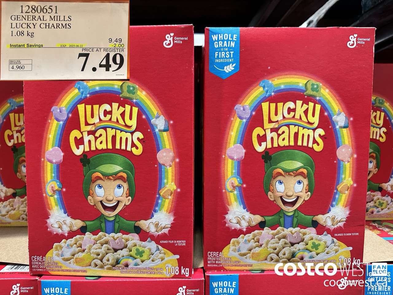 1280651 GENERAL MILLS LUCKY CHARMS 1.08KG ($2.00 INSTANT SAVINGS EXPIRES ON 2025-06-22) $7.49
