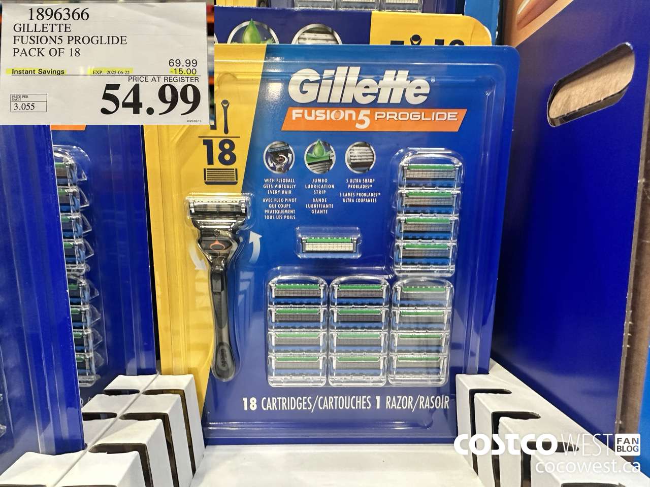 1896366 GILLETTE FUSION5 PROGLIDE PACK OF 18 ($15.00 INSTANT SAVINGS EXPIRES ON 2025-06-22) $54.99