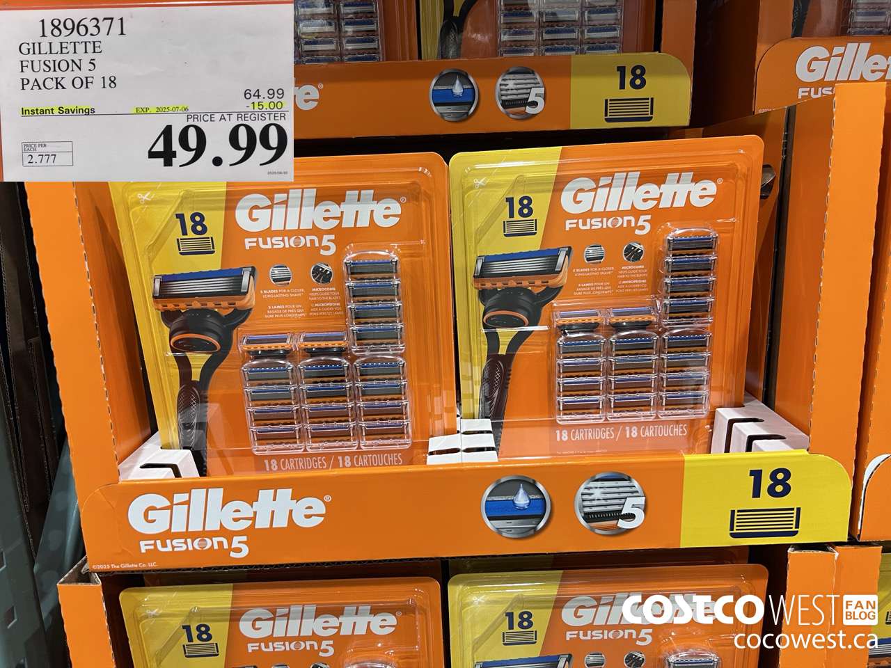 1896371 GILLETTE FUSION 5 PACK OF 18 ($15.00 INSTANT SAVINGS EXPIRES ON 2025-07-06) $49.99