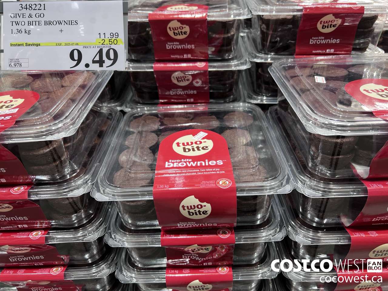 348221 GIVE & GO TWO BITE BROWNIES PACK OF 48 1.36 KG ($2.50 INSTANT SAVINGS EXPIRES ON 2025-07-06) $9.49