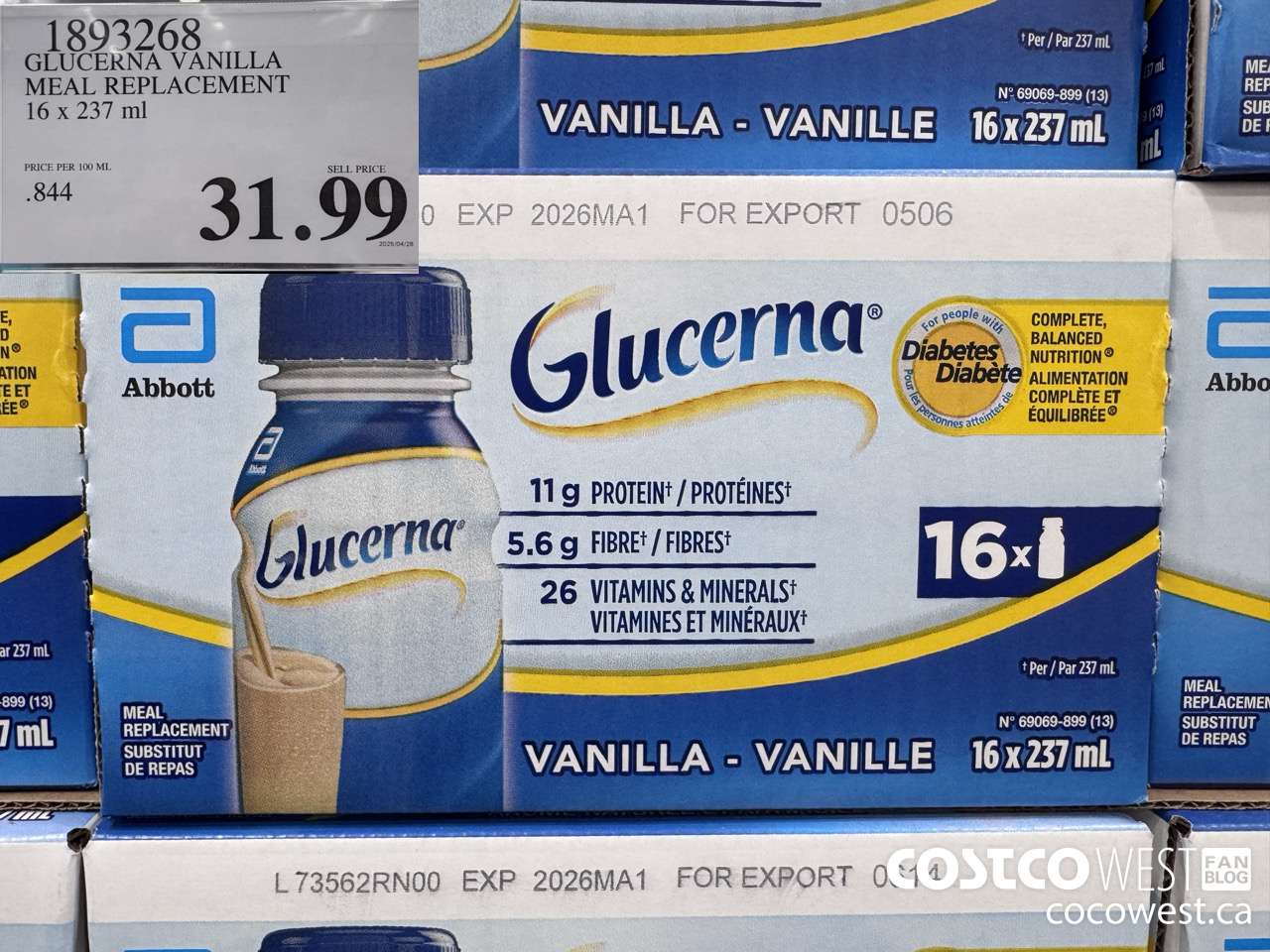 1893268 GLUCERNA VANILLA MEAL REPLACEMENT 16 X 237ML $31.99
