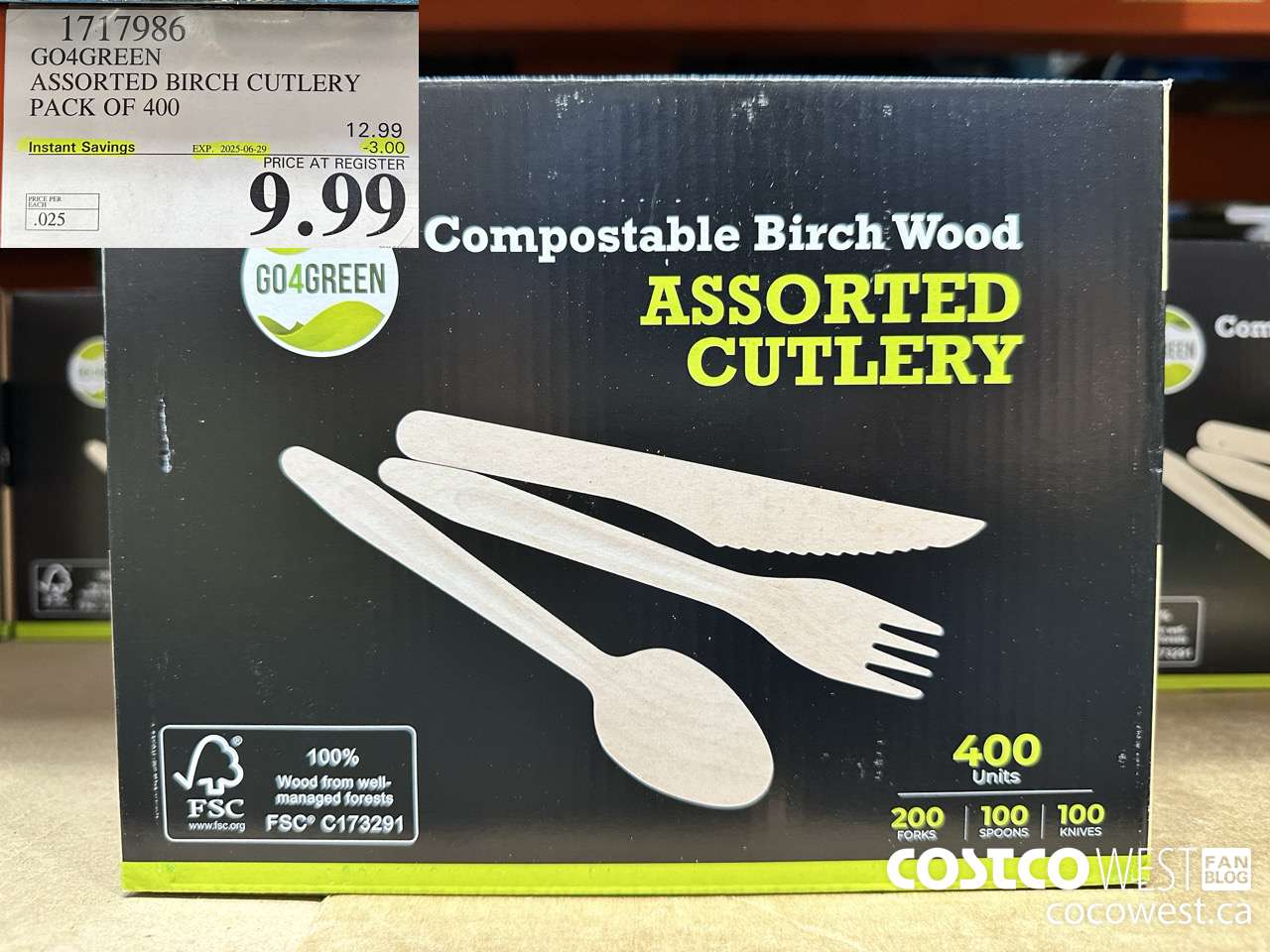 1717986 GO4GREEN ASSORTED BIRCH CUTLERY PACK OF 400 ($3.00 INSTANT SAVINGS EXPIRES ON 2025-06-29) $9.99