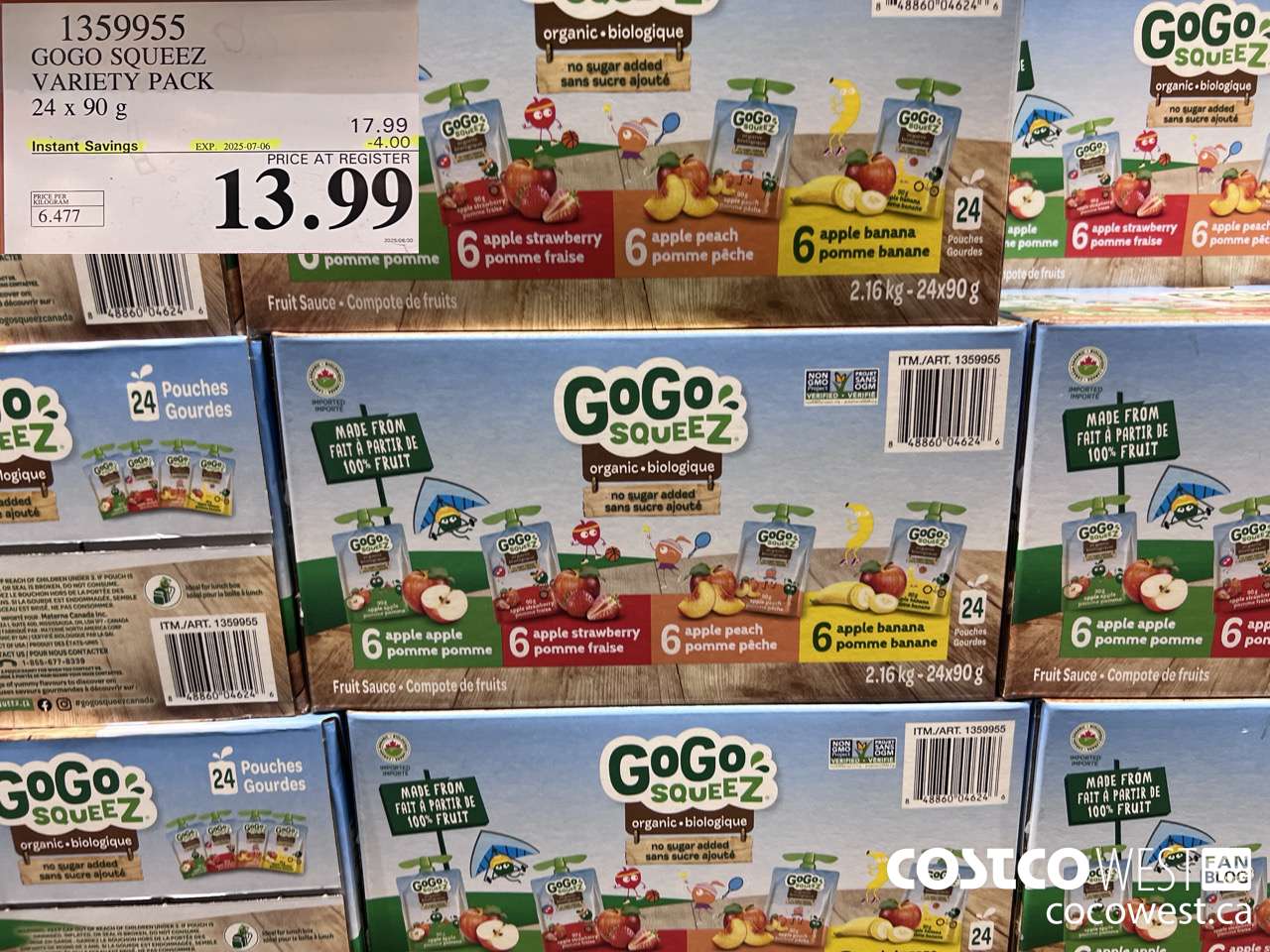 1359955 GOGO SQUEEZ ORGANIC VARIETY PACK 24 x 90g ($4.00 INSTANT SAVINGS EXPIRES ON 2025-07-06) $13.99