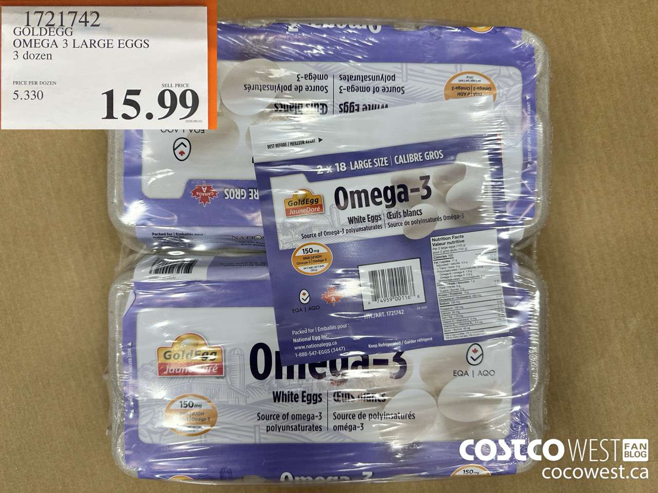 1721742 GOLDEGG OMEGA 3 LARGE EGGS 3 DOZEN $15.99