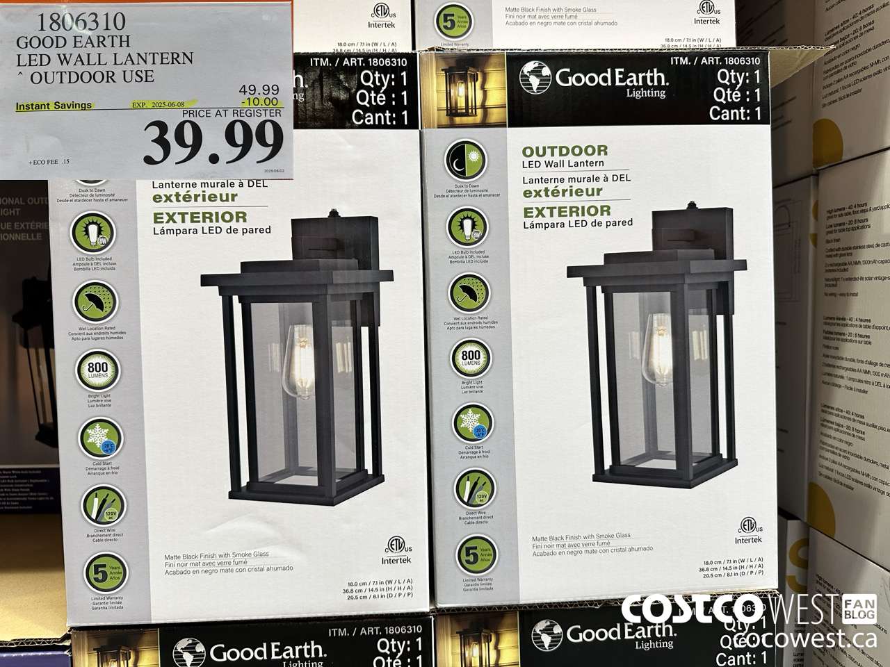 1806310 GOOD EARTH LED WALL LANTERN OUTDOOR USE ($10.00 INSTANT SAVINGS EXPIRES ON 2025-06-08) $39.99