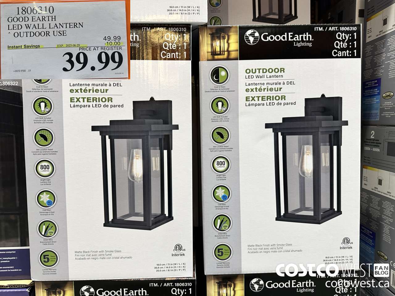 1806310 GOOD EARTH LED WALL LANTERN OUTDOOR USE ($10.00 INSTANT SAVINGS EXPIRES ON 2025-06-29) $39.99