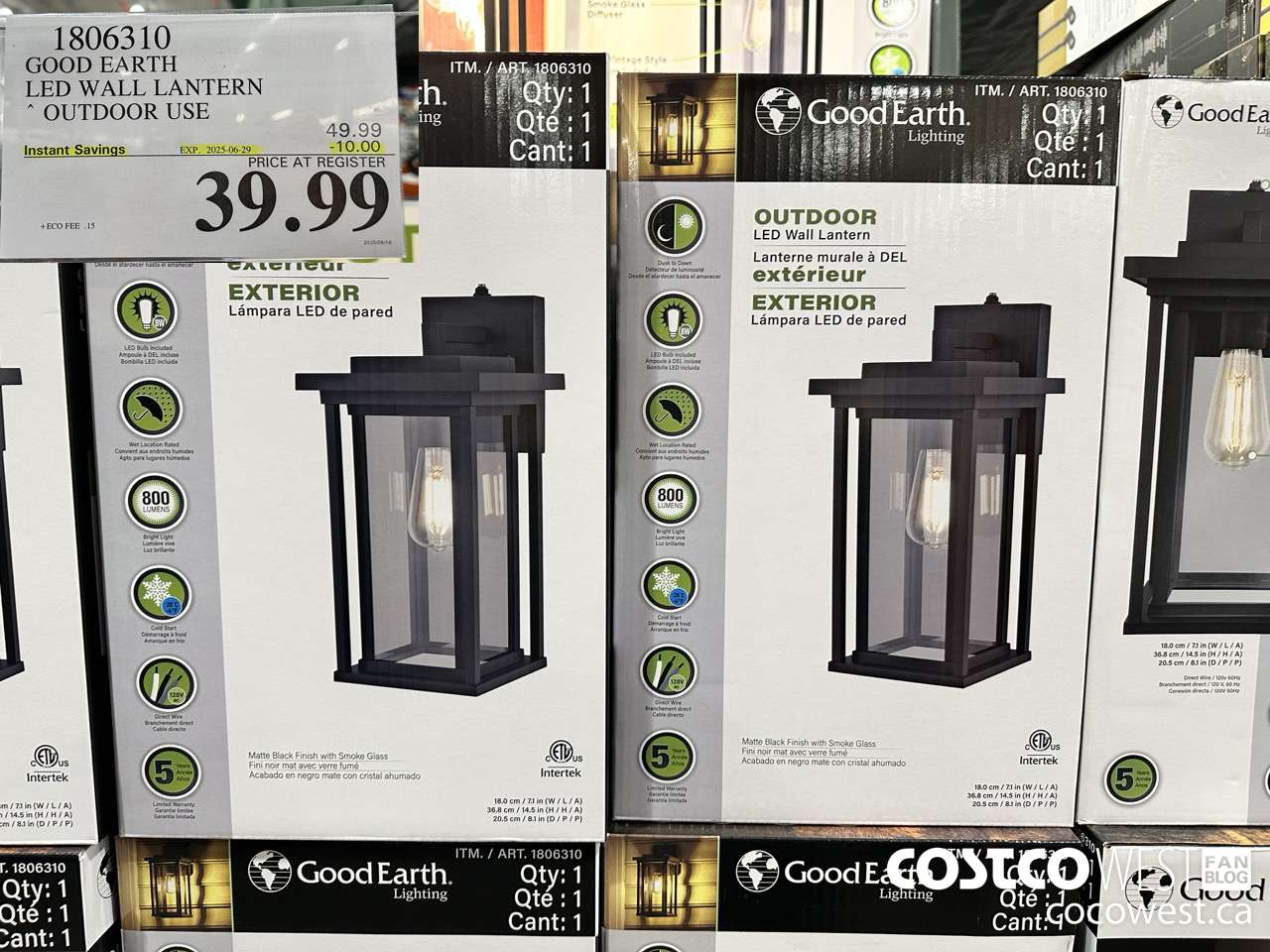 1806310 GOOD EARTH LED WALL LANTERN OUTDOOR USE ($10.00 INSTANT SAVINGS EXPIRES ON 2025-06-29) $39.99