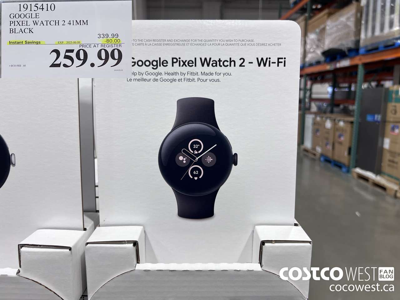 1915410 GOOGLE PIXEL WATCH 2 41MM BLACK ($80.00 INSTANT SAVINGS EXPIRES ON 2025-06-06) $259.99