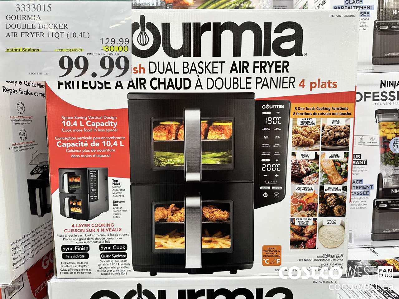 3333015 GOURMIA DOUBLE DECKER AIR FRYER 11QT (10.4L) ($30.00 INSTANT SAVINGS EXPIRES ON 2025-06-08) $99.99