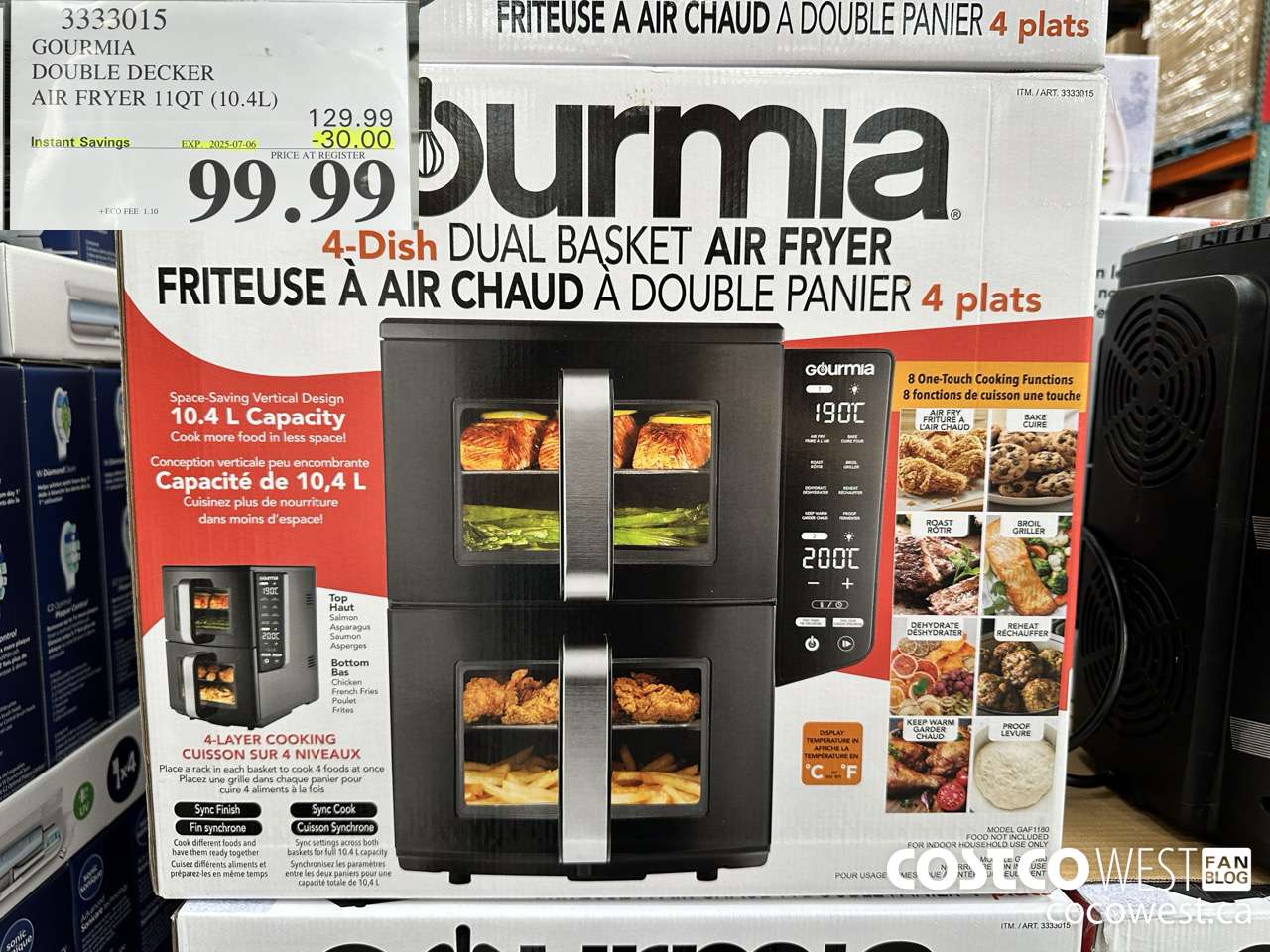 3333015 GOURMIA DOUBLE DECKER AIR FRYER 11QT (10.4L) ($30.00 INSTANT SAVINGS EXPIRES ON 2025-07-06) $99.99
