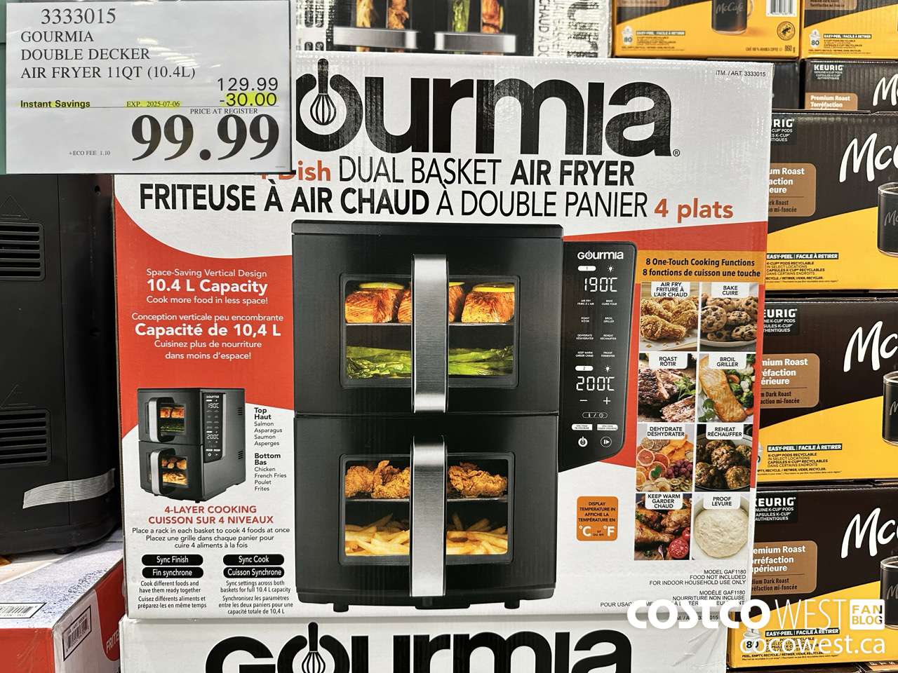 3333015 GOURMIA DOUBLE DECKER AIR FRYER 11QT (10.4L) ($30.00 INSTANT SAVINGS EXPIRES ON 2025-07-06) $99.99