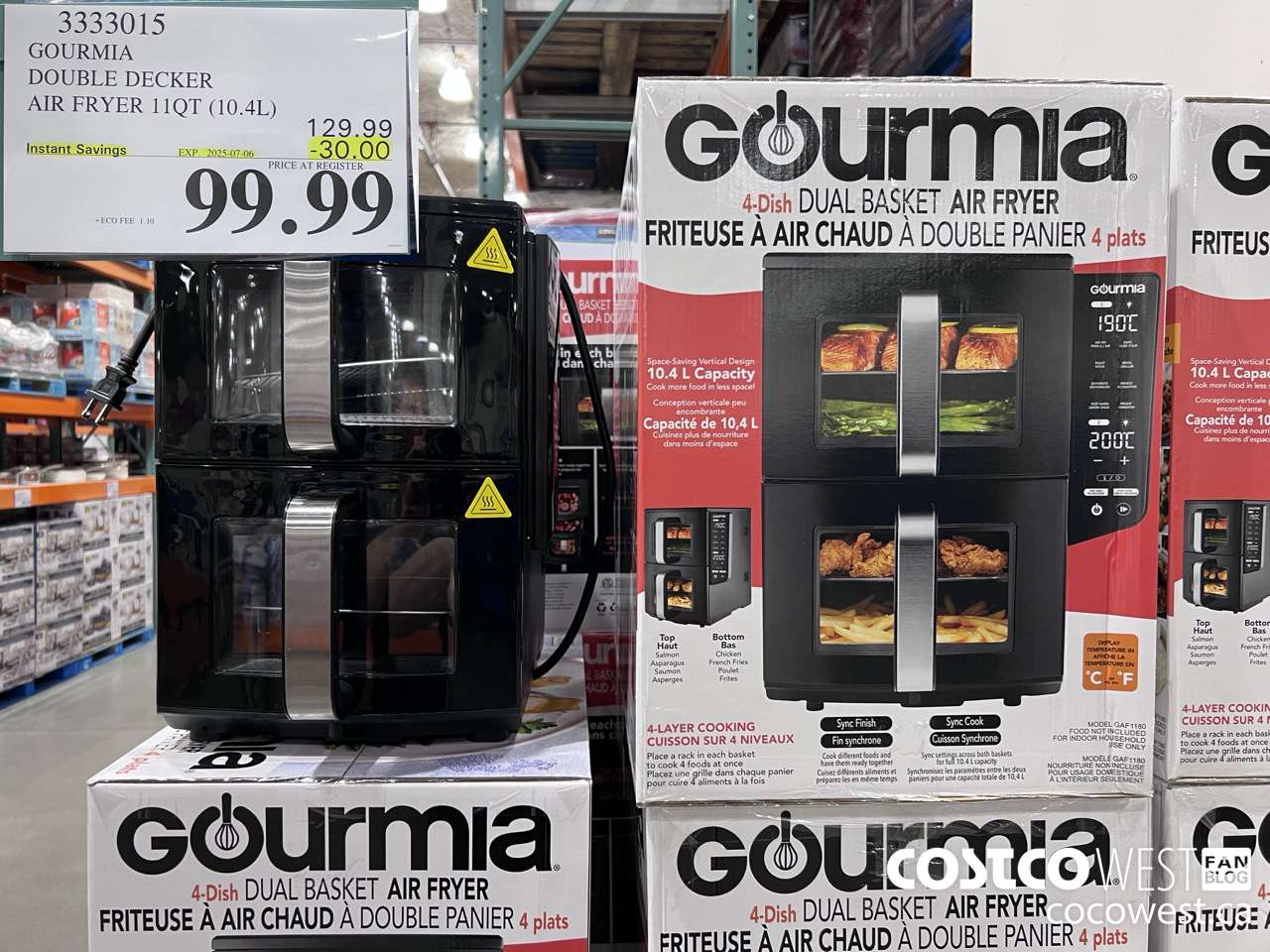 3333015 GOURMIA DOUBLE DECKER AIR FRYER 11QT (10.4L) ($30.00 INSTANT SAVINGS EXPIRES ON 2025-07-06) $99.99
