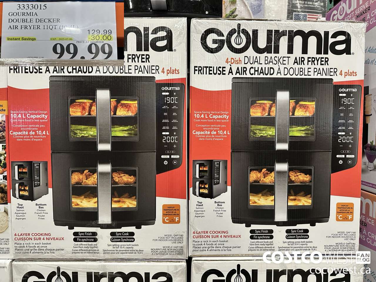 3333015 GOURMIA DOUBLE DECKER AIR FRYER 11QT (10.4L) ($30.00 INSTANT SAVINGS EXPIRES ON 2025-07-06) $99.99