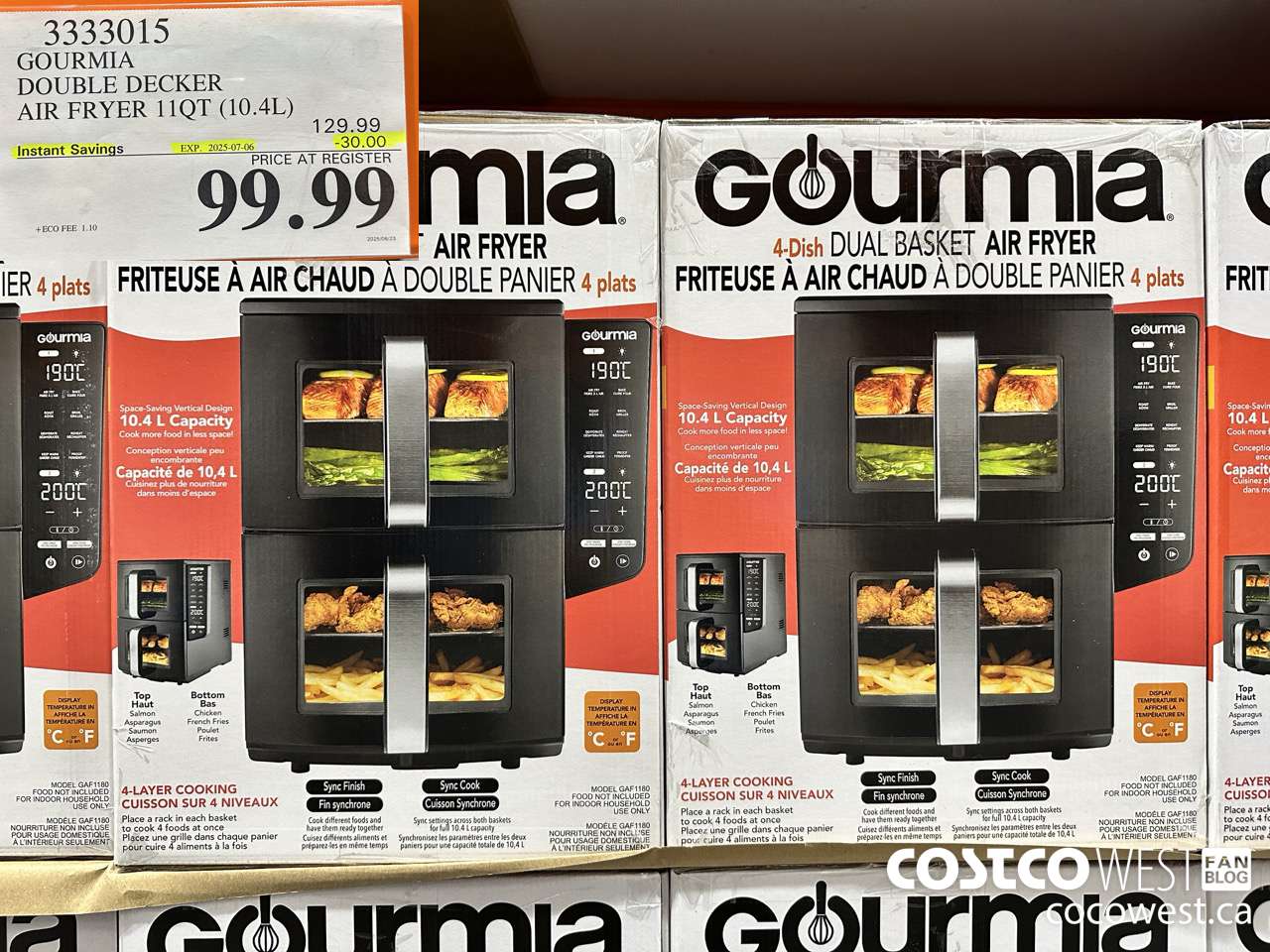 3333015 GOURMIA DOUBLE DECKER AIR FRYER 11QT (10.4L) ($30.00 INSTANT SAVINGS EXPIRES ON 2025-07-06) $99.99