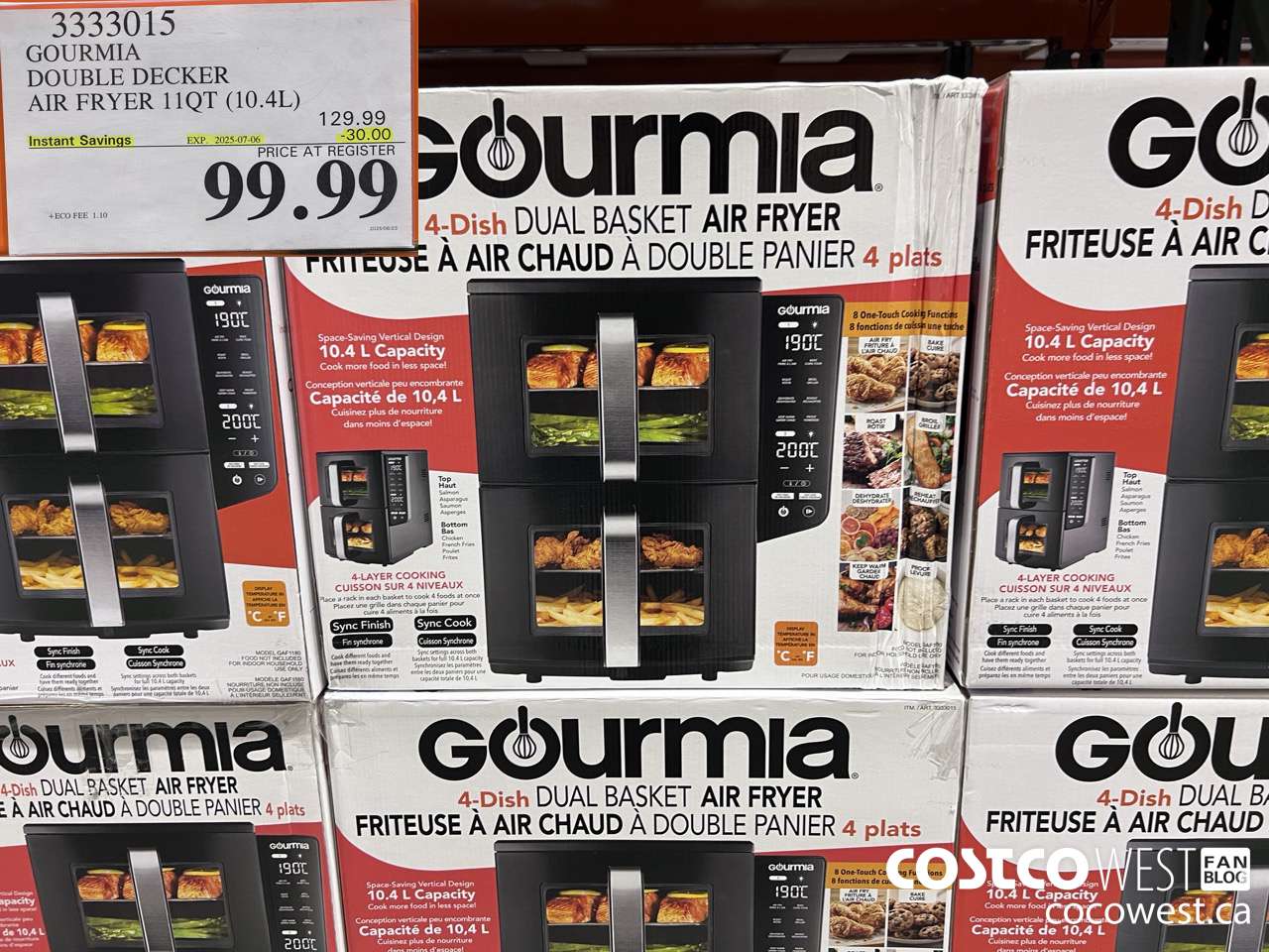 3333015 GOURMIA DOUBLE DECKER AIR FRYER 11QT (10.4L) ($30.00 INSTANT SAVINGS EXPIRES ON 2025-07-06) $99.99