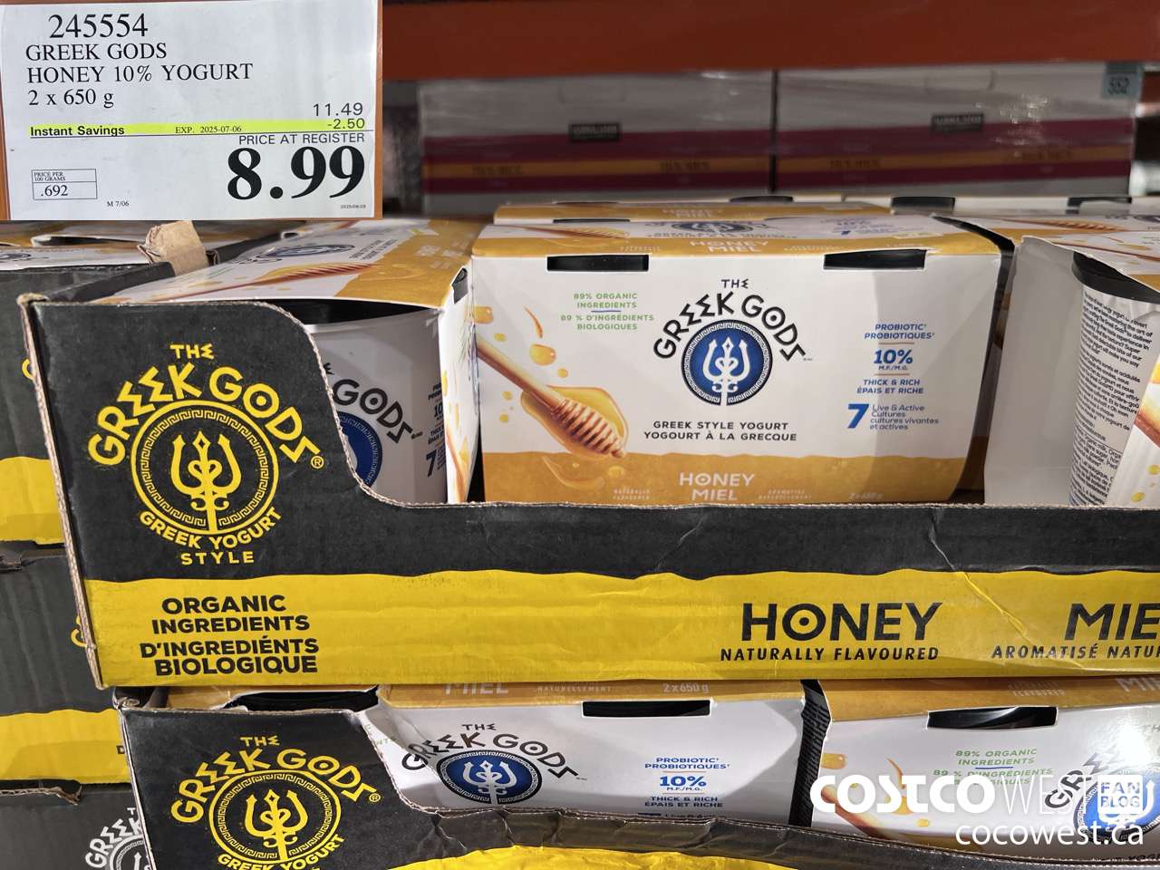 245554 GREEK GODS HONEY 10% YOGURT 2 X 650G ($2.50 INSTANT SAVINGS EXPIRES ON 2025-07-06) $8.99