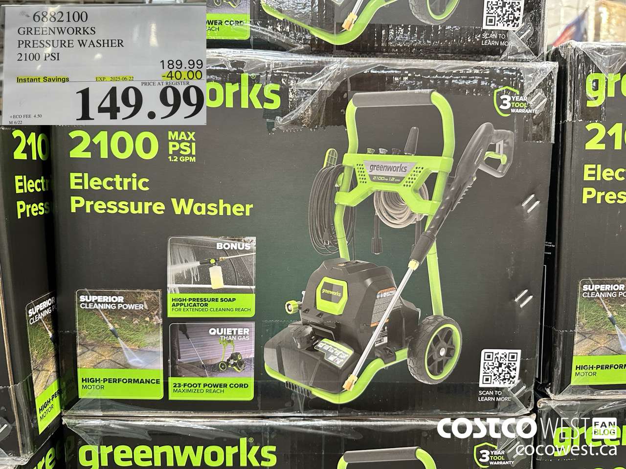 6882100 GREENWORKS PRESSURE WASHER 2100 PSI ($40.00 INSTANT SAVINGS EXPIRES ON 2025-06-22) $149.99