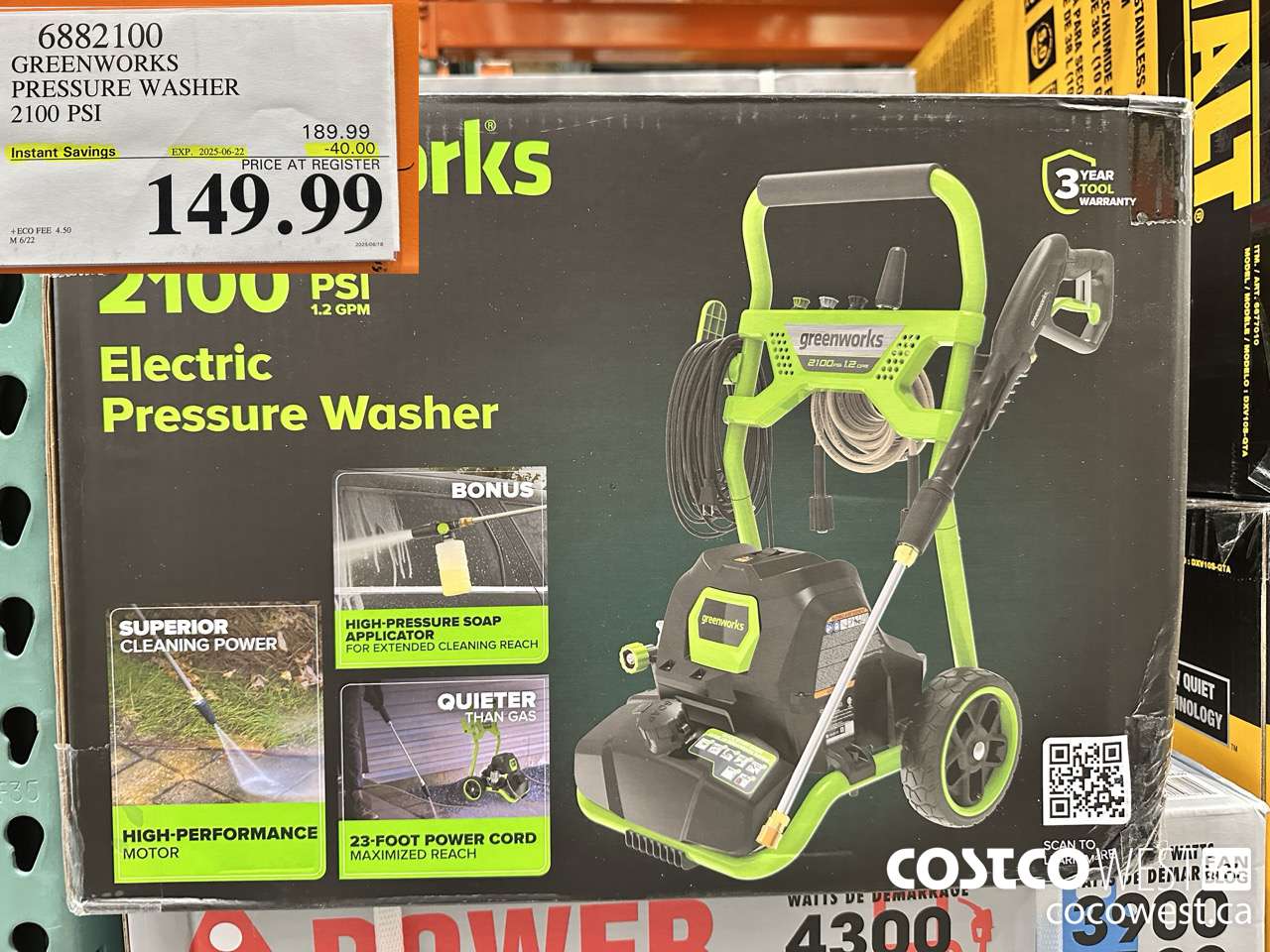 6882100 GREENWORKS PRESSURE WASHER 2100 PSI ($40.00 INSTANT SAVINGS EXPIRES ON 2025-06-22) $149.99