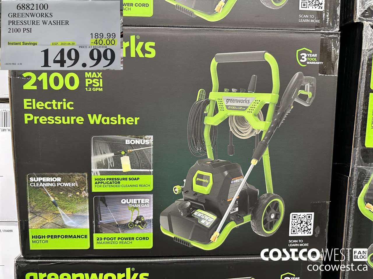 6882100 GREENWORKS PRESSURE WASHER 2100 PSI ($40.00 INSTANT SAVINGS EXPIRES ON 2025-06-29) $149.99
