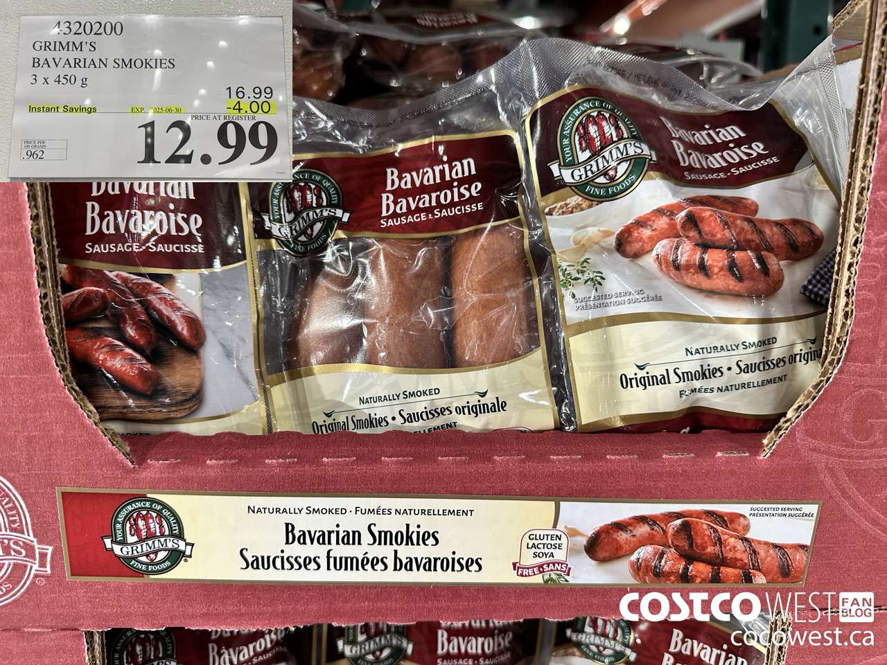 4320200 GRIMM'S BAVARIAN SMOKIES 3 X 450 G ($4.00 INSTANT SAVINGS EXPIRES ON 2025-06-30) $12.99