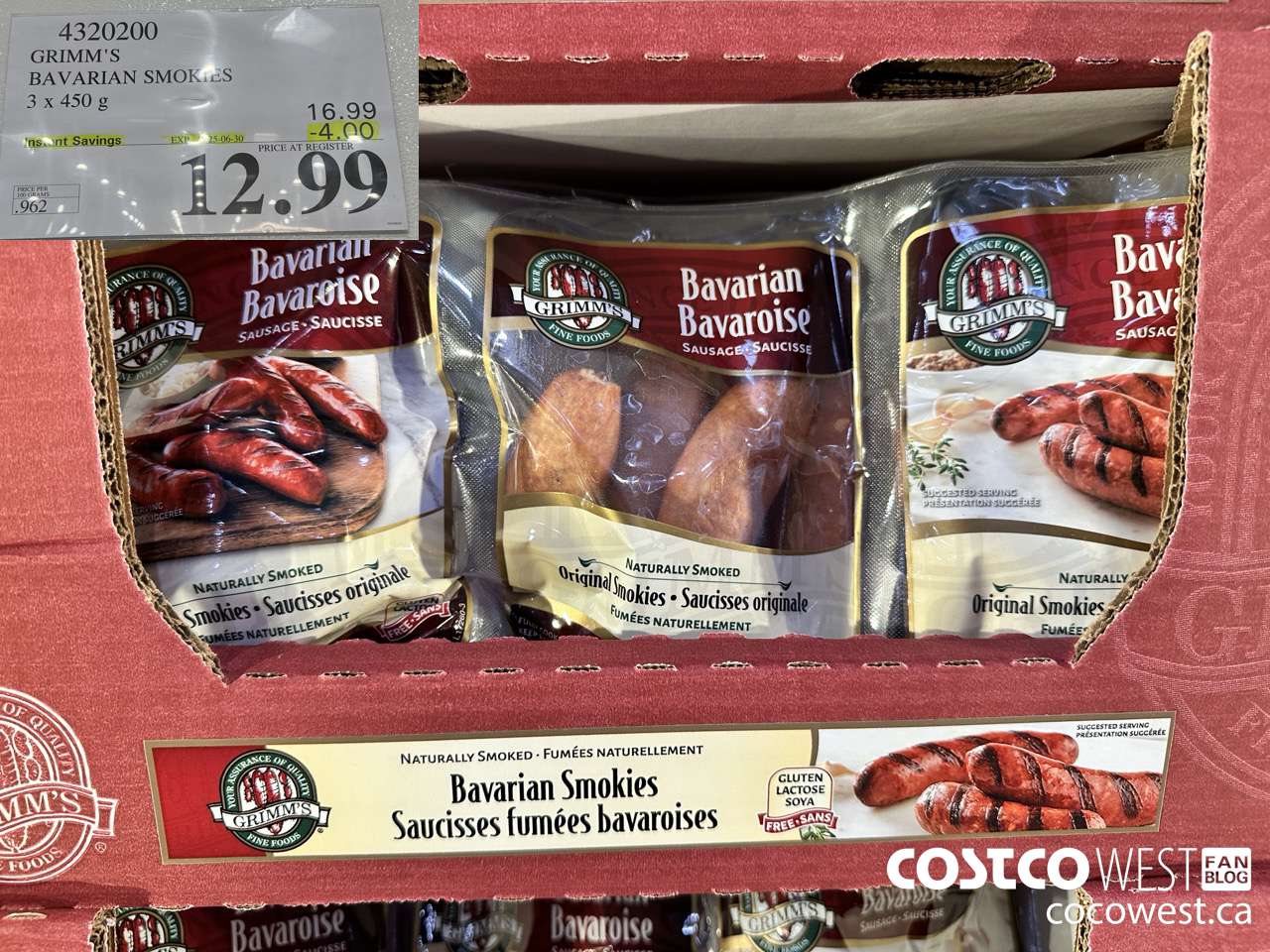 4320200 GRIMM'S BAVARIAN SMOKIES 3 X 450 G ($4.00 INSTANT SAVINGS EXPIRES ON 2025-06-30) $12.99