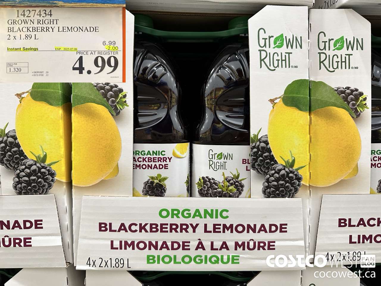 1427434 GROWN RIGHT ORGANIC BLACKBERRY LEMONADE 2 X 1.89L ($2.00 INSTANT SAVINGS EXPIRES ON 2025-07-06) $4.99