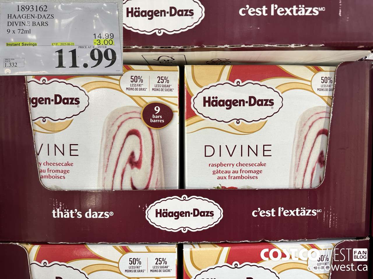1893162 HAAGEN-DAZS DIVINE BARS 9 X 72ML ($3.00 INSTANT SAVINGS EXPIRES ON 2025-06-22) $11.99