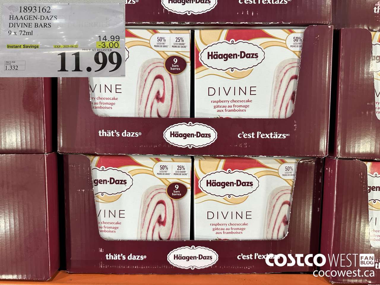 1893162 HAAGEN-DAZS DIVINE BARS 9 X 72ML ($3.00 INSTANT SAVINGS EXPIRES ON 2025-06-22) $11.99