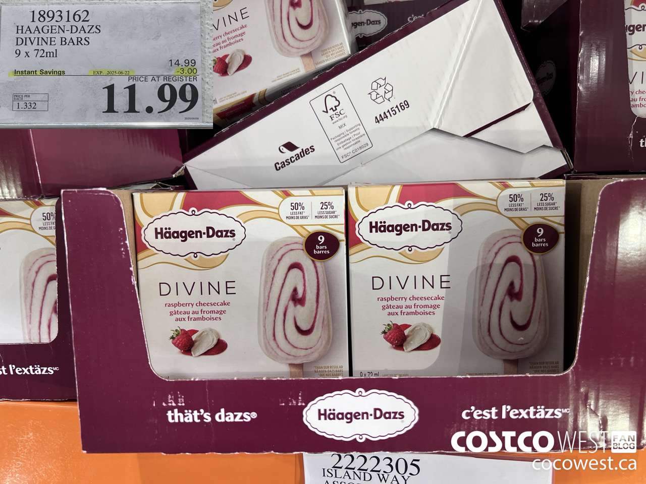 1893162 HAAGEN-DAZS DIVINE BARS 9 X 72ML ($3.00 INSTANT SAVINGS EXPIRES ON 2025-06-22) $11.99