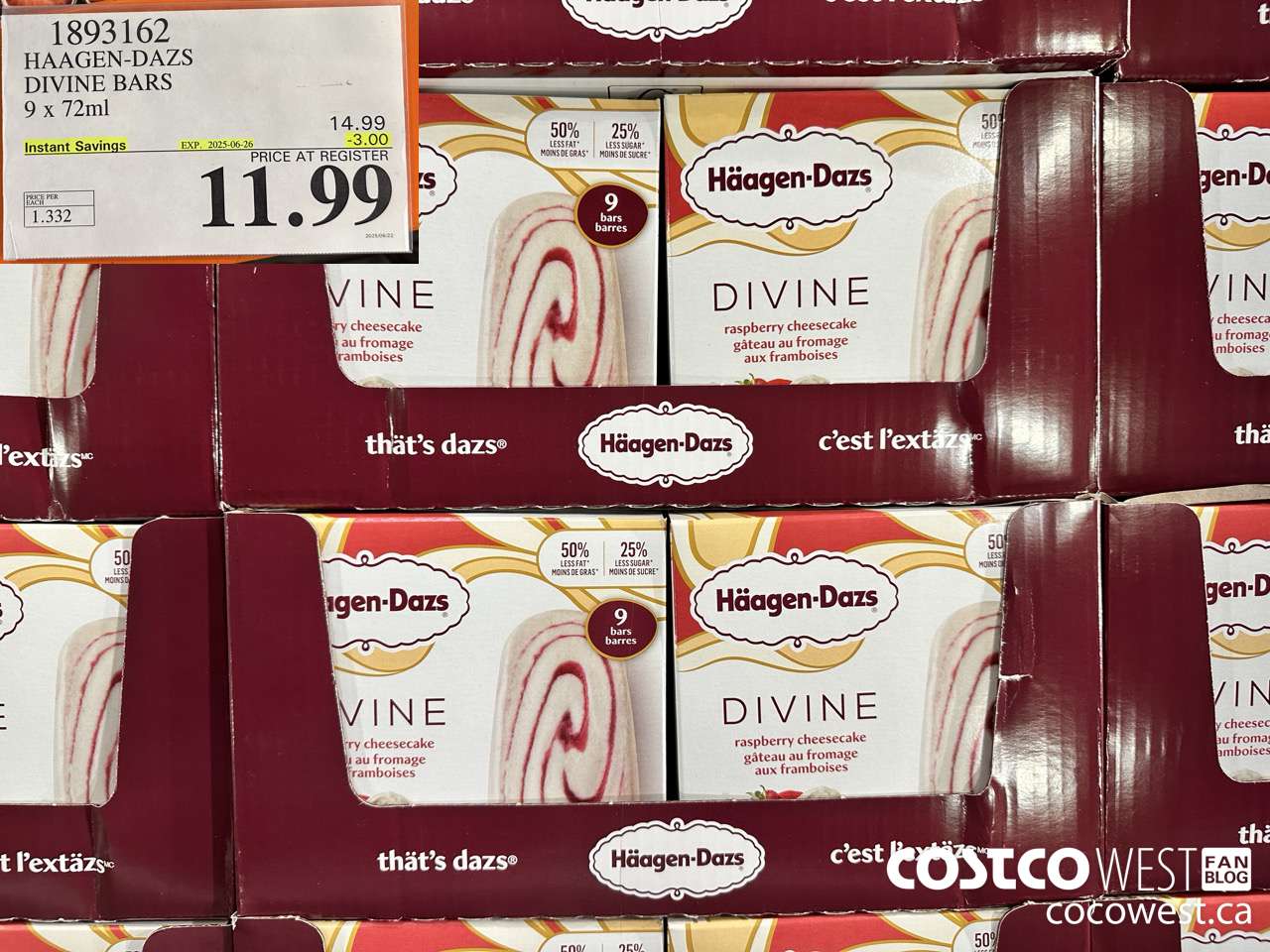 1893162 HAAGEN-DAZS DIVINE BARS 9 X 72ML ($3.00 INSTANT SAVINGS EXPIRES ON 2025-06-26) $11.99