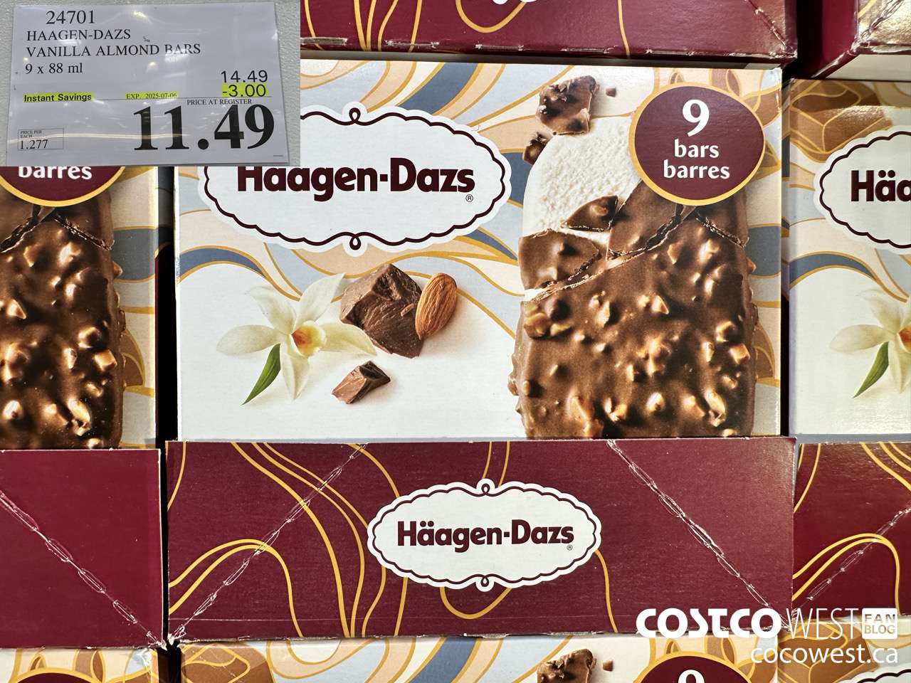 24701 HAAGEN-DAZS VANILLA ALMOND BARS 9 x 88 ml ($3.00 INSTANT SAVINGS EXPIRES ON 2025-07-06) $11.49
