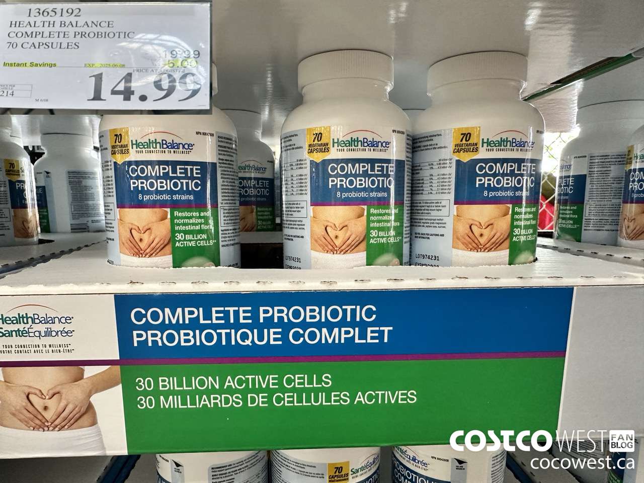 1365192 HEALTH BALANCE COMPLETE PROBIOTIC 70 CAPSULES ($5.00 INSTANT SAVINGS EXPIRES ON 2025-06-08) $14.99