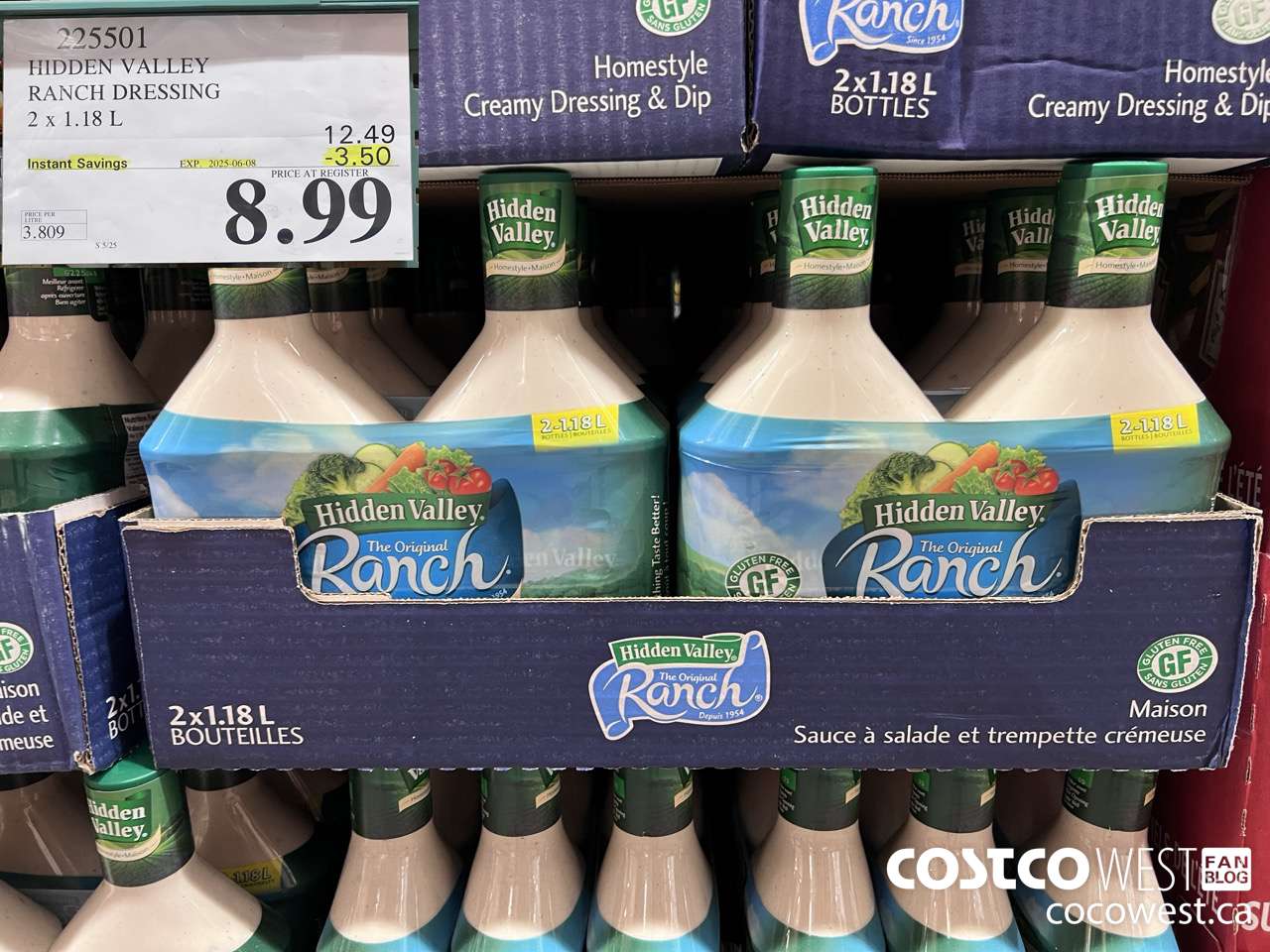 225501 HIDDEN VALLEY RANCH DRESSING 2 x 1.18 L ($3.50 INSTANT SAVINGS EXPIRES ON 2025-06-08) $8.99